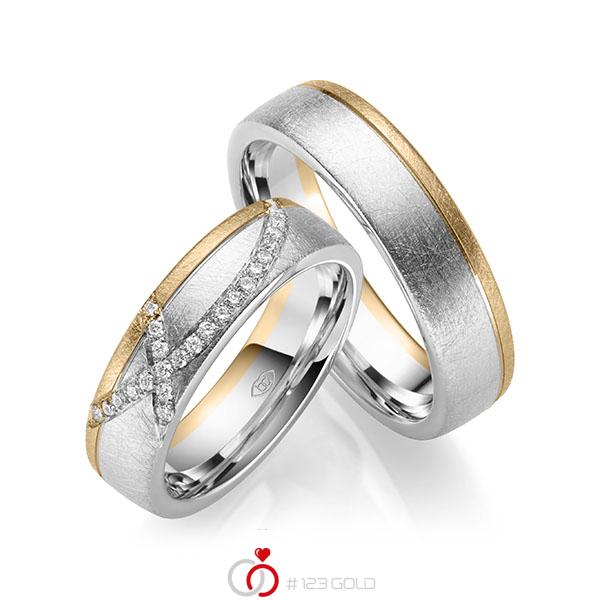 Paar bicolor Trauringe/Eheringe in Weissgold 585 Roségold 585 mit zus. 0,168 ct. Brillant tw, si - UQ-1050-6 Paar bicolor Trauringe/Eheringe in Weissgold 585 Roségold 585 mit zus. 0,168 ct. Brillant tw, si - UQ-1050-6
