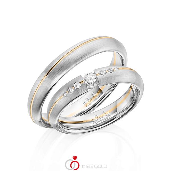 Paar bicolor Trauringe/Eheringe in Weißgold 585 Roségold 585 mit zus. 0,16 ct. Brillant tw, si von Steinberg - Q-1609-3 Paar bicolor Trauringe/Eheringe in Weißgold 585 Roségold 585 mit zus. 0,16 ct. Brillant tw, si von Steinberg - Q-1609-3
