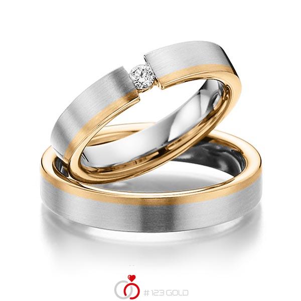 Paar bicolor Trauringe/Eheringe in Weissgold 585 Roségold 585 mit zus. 0,1 ct. Brillant tw, si von 123gold - Y-1296-6 Paar bicolor Trauringe/Eheringe in Weissgold 585 Roségold 585 mit zus. 0,1 ct. Brillant tw, si von 123gold - Y-1296-6