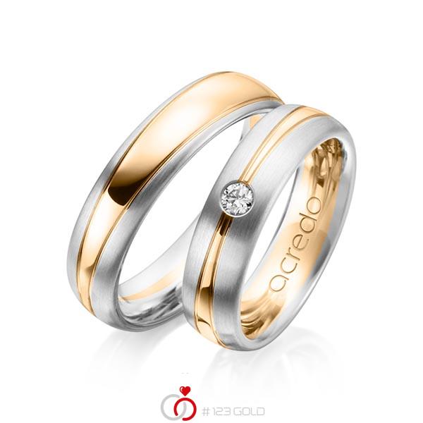 Paar bicolor Trauringe/Eheringe in Weissgold 585 Roségold 585 mit zus. 0,1 ct. Brillant tw, si von acredo - A-1149-3 Paar bicolor Trauringe/Eheringe in Weissgold 585 Roségold 585 mit zus. 0,1 ct. Brillant tw, si von acredo - A-1149-3