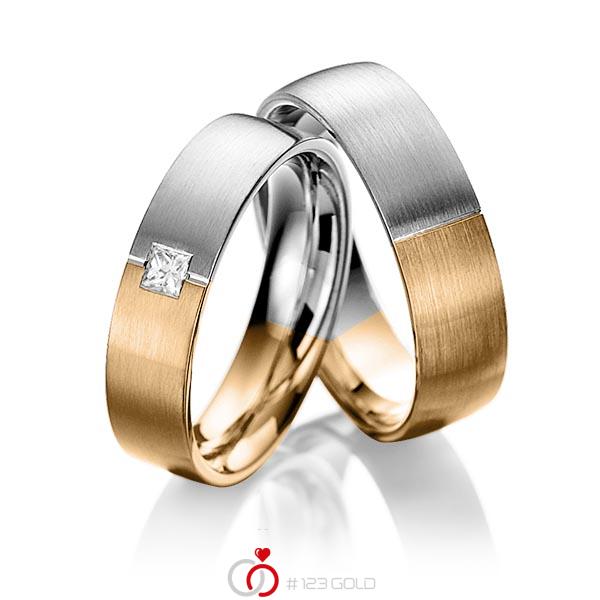 Paar bicolor Trauringe/Eheringe in Weißgold 585 Roségold 585 mit zus. 0,1 ct. Prinzess-Diamant tw, vs von 123gold - P-1139-3 Paar bicolor Trauringe/Eheringe in Weißgold 585 Roségold 585 mit zus. 0,1 ct. Prinzess-Diamant tw, vs von 123gold - P-1139-3