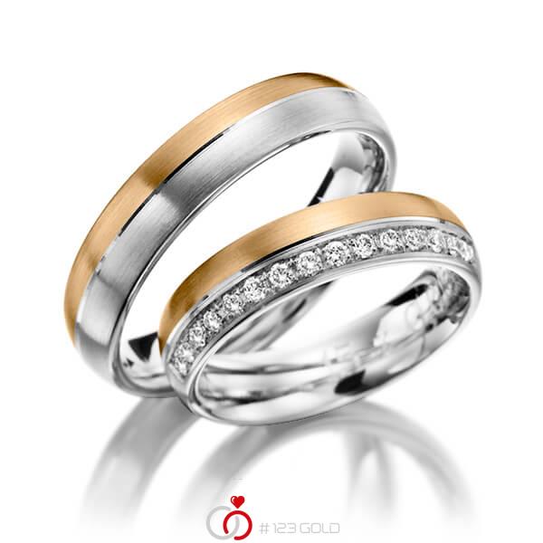 Paar bicolor Trauringe/Eheringe in Weißgold 585 Roségold 585 mit zus. 0,225 ct. Brillant tw, si von Steinberg - Q-1200-8 Paar bicolor Trauringe/Eheringe in Weißgold 585 Roségold 585 mit zus. 0,225 ct. Brillant tw, si von Steinberg - Q-1200-8