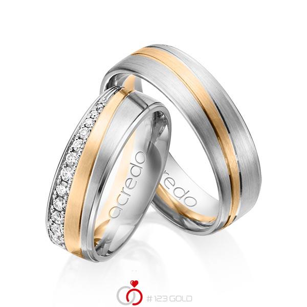 Paar bicolor Trauringe/Eheringe in Weissgold 585 Roségold 585 mit zus. 0,406 ct. Brillant tw, si von acredo - A-1152-3 Paar bicolor Trauringe/Eheringe in Weissgold 585 Roségold 585 mit zus. 0,406 ct. Brillant tw, si von acredo - A-1152-3