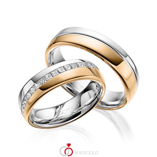 Paar bicolor Trauringe/Eheringe in Weissgold 585 Roségold 585 mit zus. 0,48 ct. Prinzess-Diamant tw, vs von acredo - A-1627-2 Paar bicolor Trauringe/Eheringe in Weissgold 585 Roségold 585 mit zus. 0,48 ct. Prinzess-Diamant tw, vs von acredo - A-1627-2