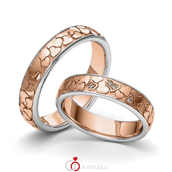 Paar bicolor Trauringe/Eheringe in Weissgold 585 Rotgold 585 Herz mit zus. 0,02 ct. Brillant tw, si von 123gold - Y-1416-11 Paar bicolor Trauringe/Eheringe in Weissgold 585 Rotgold 585 Herz mit zus. 0,02 ct. Brillant tw, si von 123gold - Y-1416-11