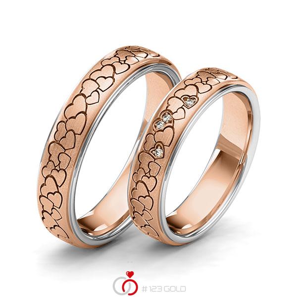 Paar bicolor Trauringe/Eheringe in Weißgold 585 Rotgold 585 Herz mit zus. 0,02 ct. Brillant tw, si von 123gold - Y-1417-8 Paar bicolor Trauringe/Eheringe in Weißgold 585 Rotgold 585 Herz mit zus. 0,02 ct. Brillant tw, si von 123gold - Y-1417-8