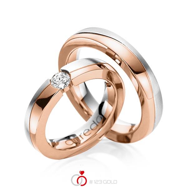 Paar bicolor Trauringe/Eheringe in Weißgold 585 Rotgold 585 mit 0,3 ct. Brillant tw, si von acredo - A-1119-1 Paar bicolor Trauringe/Eheringe in Weißgold 585 Rotgold 585 mit 0,3 ct. Brillant tw, si von acredo - A-1119-1