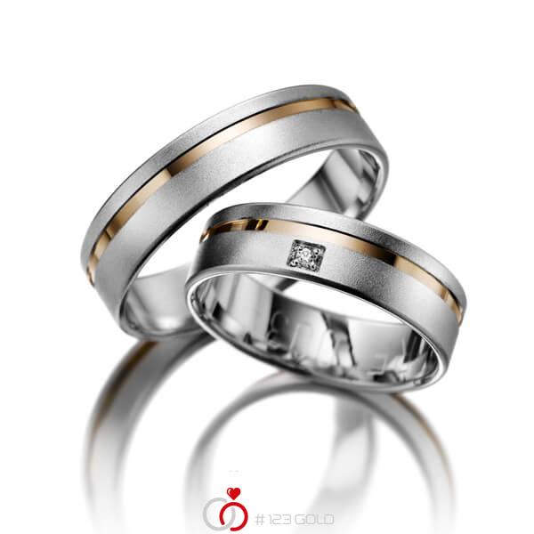Paar bicolor Trauringe/Eheringe in Weissgold 585 Rotgold 585 mit zus. 0,008 ct. Brillant tw, si - NP-1061-1 Paar bicolor Trauringe/Eheringe in Weissgold 585 Rotgold 585 mit zus. 0,008 ct. Brillant tw, si - NP-1061-1