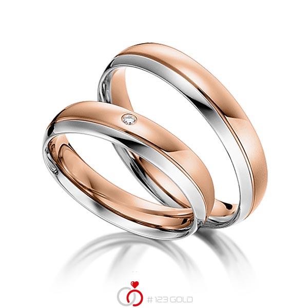 Paar bicolor Trauringe/Eheringe in Weißgold 585 Rotgold 585 mit zus. 0,008 ct. Brillant tw, si von acredo - S-1103-1 Paar bicolor Trauringe/Eheringe in Weißgold 585 Rotgold 585 mit zus. 0,008 ct. Brillant tw, si von acredo - S-1103-1