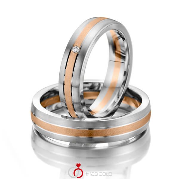 Paar bicolor Trauringe/Eheringe in Weissgold 585 Rotgold 585 mit zus. 0,01 ct. Brillant tw, si - NP-1158-5 Paar bicolor Trauringe/Eheringe in Weissgold 585 Rotgold 585 mit zus. 0,01 ct. Brillant tw, si - NP-1158-5