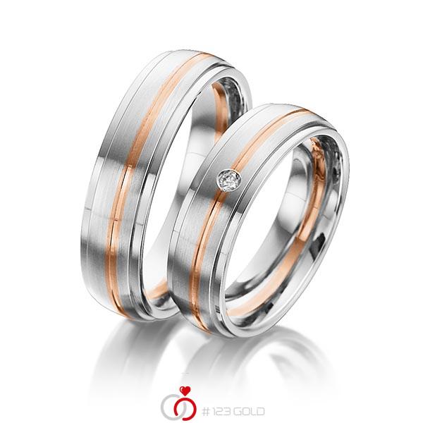 Paar bicolor Trauringe/Eheringe in Weissgold 585 Rotgold 585 mit zus. 0,025 ct. Brillant tw, si von 123gold - Y-1283-5 Paar bicolor Trauringe/Eheringe in Weissgold 585 Rotgold 585 mit zus. 0,025 ct. Brillant tw, si von 123gold - Y-1283-5