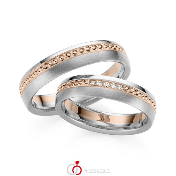 Paar bicolor Trauringe/Eheringe in Weißgold 585 Rotgold 585 mit zus. 0,025 ct. Brillant tw, si von 123gold - Y-1422-2 Paar bicolor Trauringe/Eheringe in Weißgold 585 Rotgold 585 mit zus. 0,025 ct. Brillant tw, si von 123gold - Y-1422-2