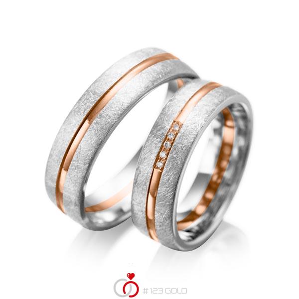 Paar bicolor Trauringe/Eheringe in Weißgold 585 Rotgold 585 mit zus. 0,025 ct. Brillant tw, si von acredo - A-1007-1 Paar bicolor Trauringe/Eheringe in Weißgold 585 Rotgold 585 mit zus. 0,025 ct. Brillant tw, si von acredo - A-1007-1