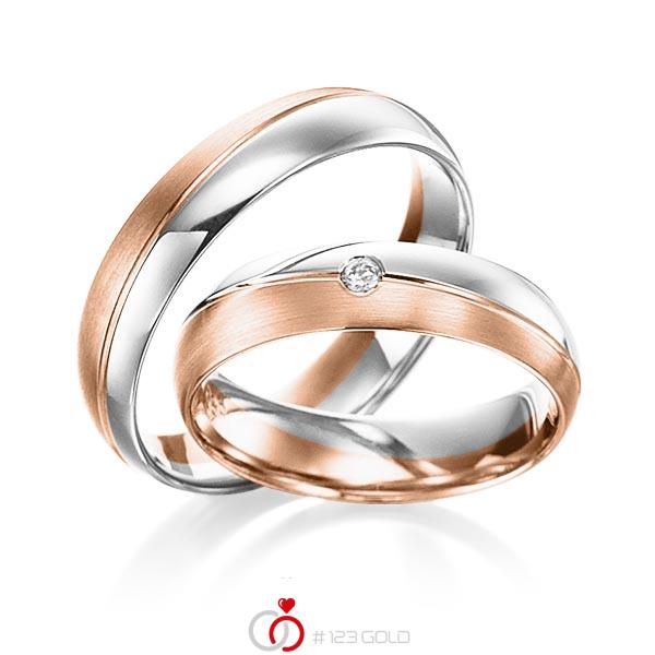 Paar bicolor Trauringe/Eheringe in Weißgold 585 Rotgold 585 mit zus. 0,02 ct. Brillant tw, si von Steinberg - Q-1388-17 Paar bicolor Trauringe/Eheringe in Weißgold 585 Rotgold 585 mit zus. 0,02 ct. Brillant tw, si von Steinberg - Q-1388-17
