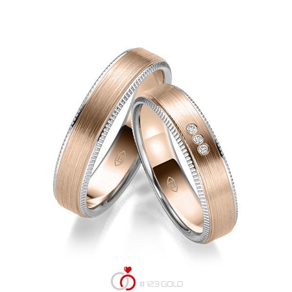 Paar bicolor Trauringe/Eheringe in Weißgold 585 Rotgold 585 mit zus. 0,03 ct. Brillant tw, si - UQ-1024-3 Paar bicolor Trauringe/Eheringe in Weißgold 585 Rotgold 585 mit zus. 0,03 ct. Brillant tw, si - UQ-1024-3
