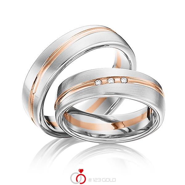 Paar bicolor Trauringe/Eheringe in Weissgold 585 Rotgold 585 mit zus. 0,03 ct. Brillant tw, si von 123gold - Y-1291-4 Paar bicolor Trauringe/Eheringe in Weissgold 585 Rotgold 585 mit zus. 0,03 ct. Brillant tw, si von 123gold - Y-1291-4