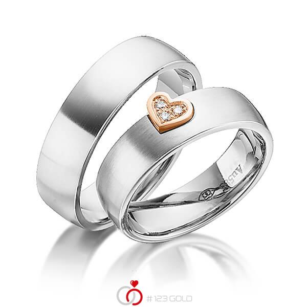 Paar bicolor Trauringe/Eheringe in Weissgold 585 Rotgold 585 mit zus. 0,03 ct. Brillant tw, si von 123gold - Y-1343-4 Paar bicolor Trauringe/Eheringe in Weissgold 585 Rotgold 585 mit zus. 0,03 ct. Brillant tw, si von 123gold - Y-1343-4