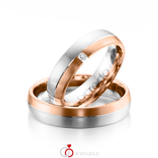Paar bicolor Trauringe/Eheringe in Weissgold 585 Rotgold 585 mit zus. 0,03 ct. Brillant tw, si von acredo - A-1070-4 Paar bicolor Trauringe/Eheringe in Weissgold 585 Rotgold 585 mit zus. 0,03 ct. Brillant tw, si von acredo - A-1070-4