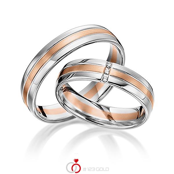 Paar bicolor Trauringe/Eheringe in Weißgold 585 Rotgold 585 mit zus. 0,03 ct. Brillant tw, si von acredo - S-1106-1 Paar bicolor Trauringe/Eheringe in Weißgold 585 Rotgold 585 mit zus. 0,03 ct. Brillant tw, si von acredo - S-1106-1