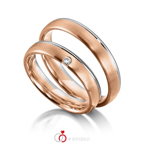 Paar bicolor Trauringe/Eheringe in Weißgold 585 Rotgold 585 mit zus. 0,03 ct. Brillant tw, si von acredo - S-1151-3 Paar bicolor Trauringe/Eheringe in Weißgold 585 Rotgold 585 mit zus. 0,03 ct. Brillant tw, si von acredo - S-1151-3