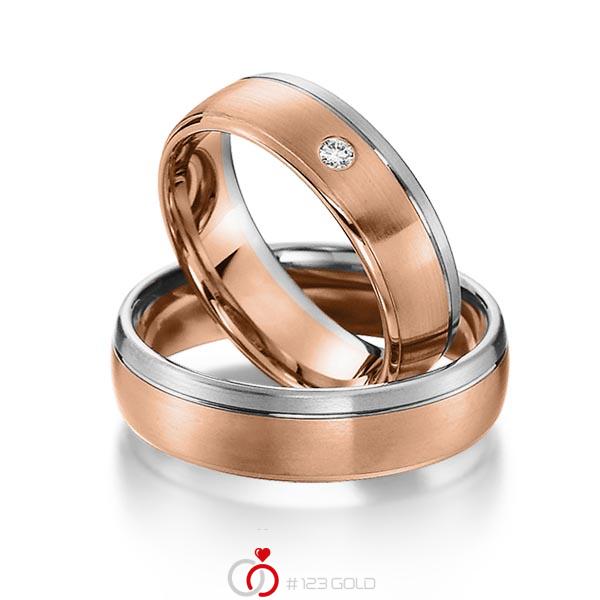 Paar bicolor Trauringe/Eheringe in Weißgold 585 Rotgold 585 mit zus. 0,03 ct. Brillant tw, si von acredo - S-1161-4 Paar bicolor Trauringe/Eheringe in Weißgold 585 Rotgold 585 mit zus. 0,03 ct. Brillant tw, si von acredo - S-1161-4