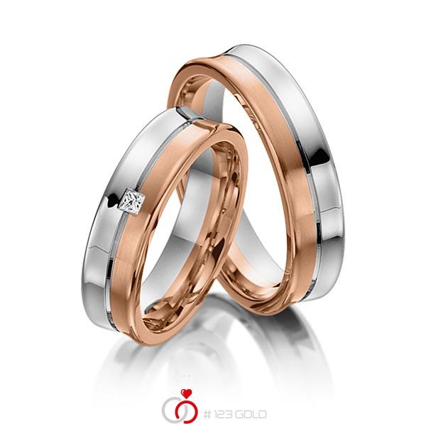 Paar bicolor Trauringe/Eheringe in Weißgold 585 Rotgold 585 mit zus. 0,03 ct. Prinzess-Diamant tw, vs von acredo - S-1107-1 Paar bicolor Trauringe/Eheringe in Weißgold 585 Rotgold 585 mit zus. 0,03 ct. Prinzess-Diamant tw, vs von acredo - S-1107-1