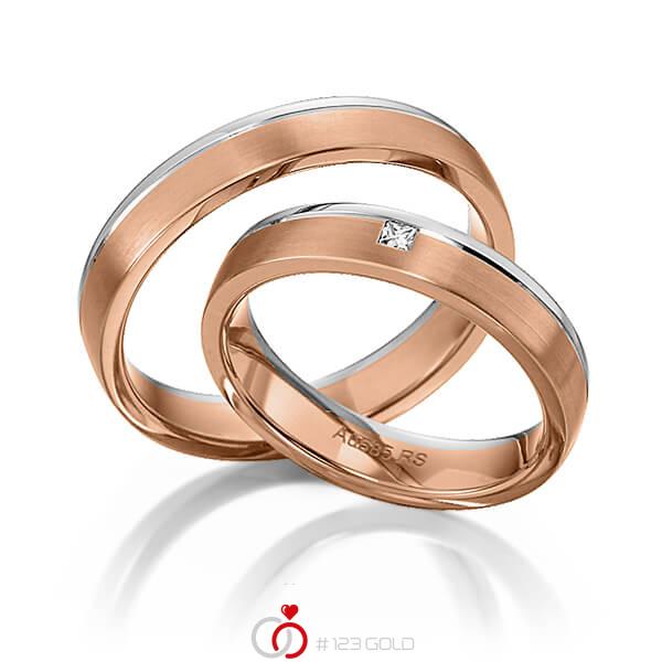 Paar bicolor Trauringe/Eheringe in Weißgold 585 Rotgold 585 mit zus. 0,03 ct. Prinzess-Diamant tw, vs von acredo - S-1149-3 Paar bicolor Trauringe/Eheringe in Weißgold 585 Rotgold 585 mit zus. 0,03 ct. Prinzess-Diamant tw, vs von acredo - S-1149-3