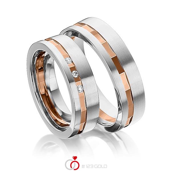 Paar bicolor Trauringe/Eheringe in Weissgold 585 Rotgold 585 mit zus. 0,045 ct. Brillant tw, si von 123gold - Y-1295-6 Paar bicolor Trauringe/Eheringe in Weissgold 585 Rotgold 585 mit zus. 0,045 ct. Brillant tw, si von 123gold - Y-1295-6