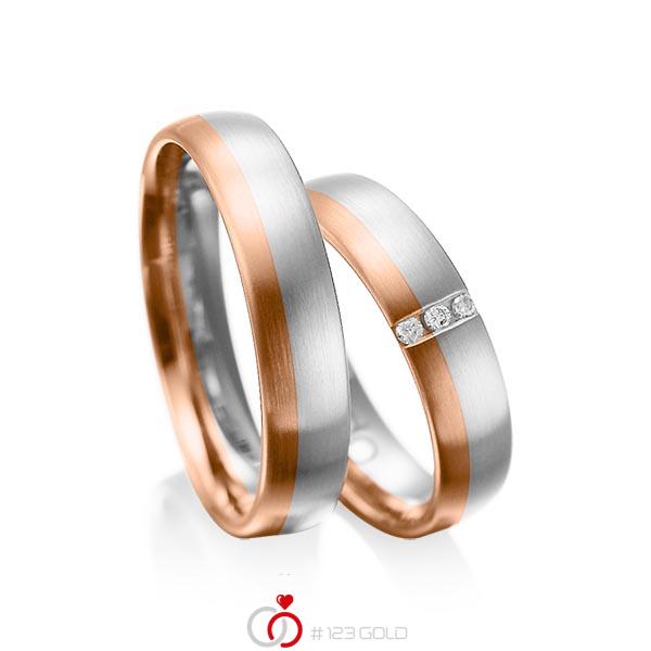 Paar bicolor Trauringe/Eheringe in Weissgold 585 Rotgold 585 mit zus. 0,045 ct. Brillant tw, si von acredo - A-1010-6 Paar bicolor Trauringe/Eheringe in Weissgold 585 Rotgold 585 mit zus. 0,045 ct. Brillant tw, si von acredo - A-1010-6