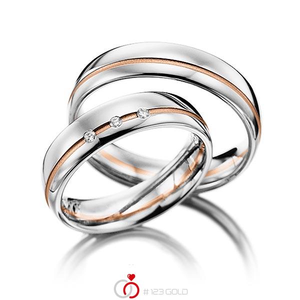 Paar bicolor Trauringe/Eheringe in Weißgold 585 Rotgold 585 mit zus. 0,045 ct. Brillant tw, si von Steinberg - Q-1239-1 Paar bicolor Trauringe/Eheringe in Weißgold 585 Rotgold 585 mit zus. 0,045 ct. Brillant tw, si von Steinberg - Q-1239-1