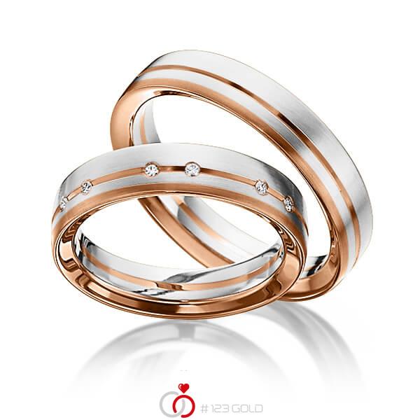 Paar bicolor Trauringe/Eheringe in Weissgold 585 Rotgold 585 mit zus. 0,048 ct. Brillant tw, si von 123gold - Y-1286-4 Paar bicolor Trauringe/Eheringe in Weissgold 585 Rotgold 585 mit zus. 0,048 ct. Brillant tw, si von 123gold - Y-1286-4