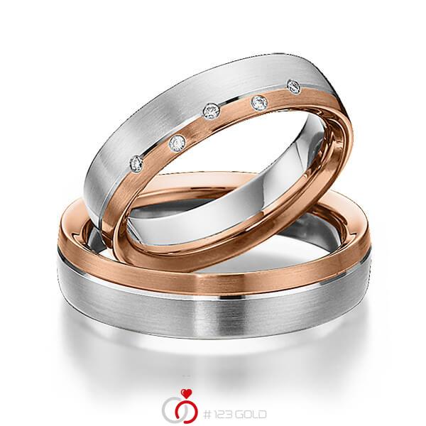 Paar bicolor Trauringe/Eheringe in Weissgold 585 Rotgold 585 mit zus. 0,04 ct. Brillant tw, si von 123gold - Y-1297-4 Paar bicolor Trauringe/Eheringe in Weissgold 585 Rotgold 585 mit zus. 0,04 ct. Brillant tw, si von 123gold - Y-1297-4