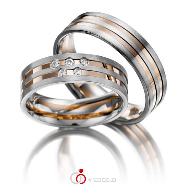 Paar bicolor Trauringe/Eheringe in Weissgold 585 Rotgold 585 mit zus. 0,05 ct. Brillant tw, si - NP-1023-1 Paar bicolor Trauringe/Eheringe in Weissgold 585 Rotgold 585 mit zus. 0,05 ct. Brillant tw, si - NP-1023-1