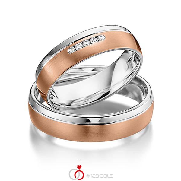 Paar bicolor Trauringe/Eheringe in Weißgold 585 Rotgold 585 mit zus. 0,05 ct. Brillant tw, si von acredo - S-1101-7 Paar bicolor Trauringe/Eheringe in Weißgold 585 Rotgold 585 mit zus. 0,05 ct. Brillant tw, si von acredo - S-1101-7