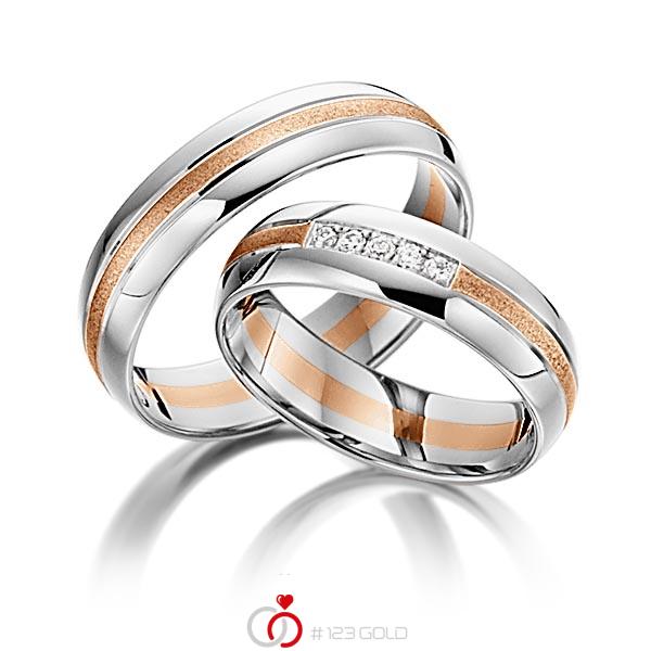 Paar bicolor Trauringe/Eheringe in Weißgold 585 Rotgold 585 mit zus. 0,05 ct. Brillant tw, si von acredo - S-1108-2 Paar bicolor Trauringe/Eheringe in Weißgold 585 Rotgold 585 mit zus. 0,05 ct. Brillant tw, si von acredo - S-1108-2