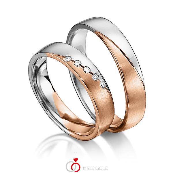 Paar bicolor Trauringe/Eheringe in Weißgold 585 Rotgold 585 mit zus. 0,05 ct. Brillant tw, si von acredo - S-1146-7 Paar bicolor Trauringe/Eheringe in Weißgold 585 Rotgold 585 mit zus. 0,05 ct. Brillant tw, si von acredo - S-1146-7