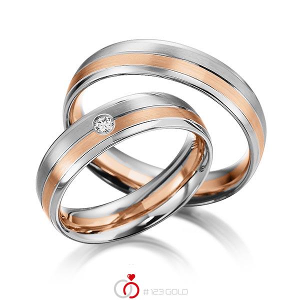 Paar bicolor Trauringe/Eheringe in Weißgold 585 Rotgold 585 mit zus. 0,05 ct. Brillant tw, si von acredo - S-1156-2 Paar bicolor Trauringe/Eheringe in Weißgold 585 Rotgold 585 mit zus. 0,05 ct. Brillant tw, si von acredo - S-1156-2