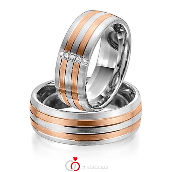 Paar bicolor Trauringe/Eheringe in Weißgold 585 Rotgold 585 mit zus. 0,05 ct. Brillant tw, si von Steinberg - Q-1114-8 Paar bicolor Trauringe/Eheringe in Weißgold 585 Rotgold 585 mit zus. 0,05 ct. Brillant tw, si von Steinberg - Q-1114-8