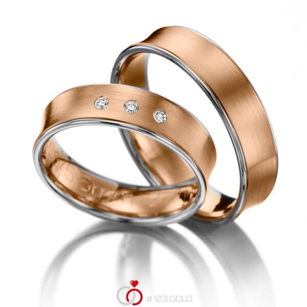 Paar bicolor Trauringe/Eheringe in Weissgold 585 Rotgold 585 mit zus. 0,06 ct. Brillant tw, si - NP-1009-2 Paar bicolor Trauringe/Eheringe in Weissgold 585 Rotgold 585 mit zus. 0,06 ct. Brillant tw, si - NP-1009-2