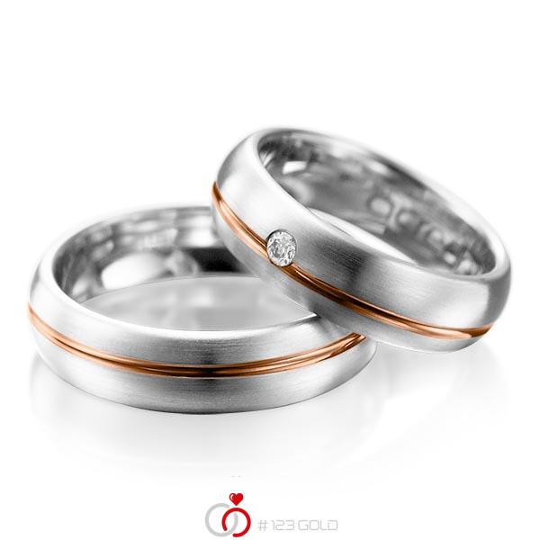 Paar bicolor Trauringe/Eheringe in Weissgold 585 Rotgold 585 mit zus. 0,06 ct. Brillant tw, si von acredo - A-1003-3 Paar bicolor Trauringe/Eheringe in Weissgold 585 Rotgold 585 mit zus. 0,06 ct. Brillant tw, si von acredo - A-1003-3