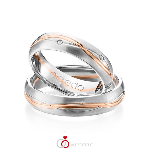 Paar bicolor Trauringe/Eheringe in Weissgold 585 Rotgold 585 mit zus. 0,06 ct. Brillant tw, si von acredo - A-1158-1 Paar bicolor Trauringe/Eheringe in Weissgold 585 Rotgold 585 mit zus. 0,06 ct. Brillant tw, si von acredo - A-1158-1