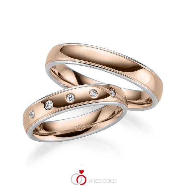 Paar bicolor Trauringe/Eheringe in Weißgold 585 Rotgold 585 mit zus. 0,075 ct. Brillant tw, si - UQ-1010-2 Paar bicolor Trauringe/Eheringe in Weißgold 585 Rotgold 585 mit zus. 0,075 ct. Brillant tw, si - UQ-1010-2