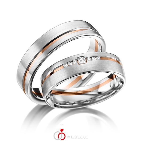 Paar bicolor Trauringe/Eheringe in Weißgold 585 Rotgold 585 mit zus. 0,098 ct. Brillant & Prinzess-Diamant tw, si von acredo - A-6013-1 Paar bicolor Trauringe/Eheringe in Weißgold 585 Rotgold 585 mit zus. 0,098 ct. Brillant & Prinzess-Diamant tw, si von acredo - A-6013-1