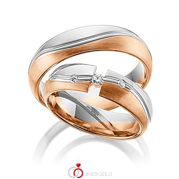 Paar bicolor Trauringe/Eheringe in Weißgold 585 Rotgold 585 mit zus. 0,09 ct. Brillant tw, si von Steinberg - Q-1187-6 Paar bicolor Trauringe/Eheringe in Weißgold 585 Rotgold 585 mit zus. 0,09 ct. Brillant tw, si von Steinberg - Q-1187-6