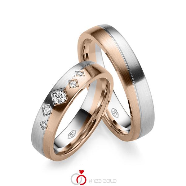 Paar bicolor Trauringe/Eheringe in Weissgold 585 Rotgold 585 mit zus. 0,116 ct. Brillant w, si - UQ-1006-2 Paar bicolor Trauringe/Eheringe in Weissgold 585 Rotgold 585 mit zus. 0,116 ct. Brillant w, si - UQ-1006-2