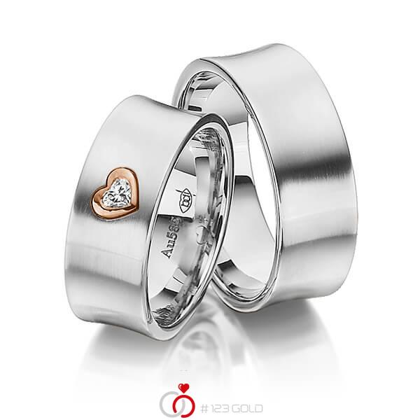 Paar bicolor Trauringe/Eheringe in Weissgold 585 Rotgold 585 mit zus. 0,12 ct. Herz-Diamant tw, vs von 123gold - Y-1337-4 Paar bicolor Trauringe/Eheringe in Weissgold 585 Rotgold 585 mit zus. 0,12 ct. Herz-Diamant tw, vs von 123gold - Y-1337-4