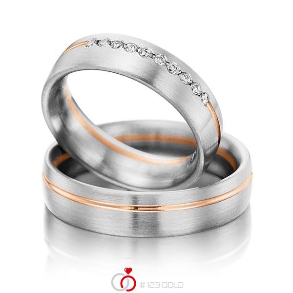 Paar bicolor Trauringe/Eheringe in Weißgold 585 Rotgold 585 mit zus. 0,15 ct. Brillant tw, si von Steinberg - Q-1202-2 Paar bicolor Trauringe/Eheringe in Weißgold 585 Rotgold 585 mit zus. 0,15 ct. Brillant tw, si von Steinberg - Q-1202-2