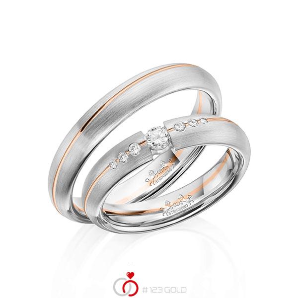 Paar bicolor Trauringe/Eheringe in Weißgold 585 Rotgold 585 mit zus. 0,16 ct. Brillant tw, si von Steinberg - Q-1609-1 Paar bicolor Trauringe/Eheringe in Weißgold 585 Rotgold 585 mit zus. 0,16 ct. Brillant tw, si von Steinberg - Q-1609-1