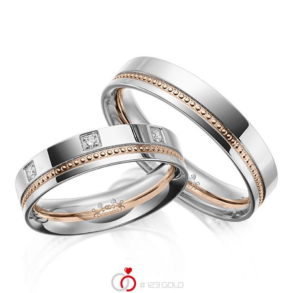 Paar bicolor Trauringe/Eheringe in Weißgold 585 Rotgold 585 mit zus. 0,175 ct. Brillant tw, si von Steinberg - Q-1648-3 Paar bicolor Trauringe/Eheringe in Weißgold 585 Rotgold 585 mit zus. 0,175 ct. Brillant tw, si von Steinberg - Q-1648-3