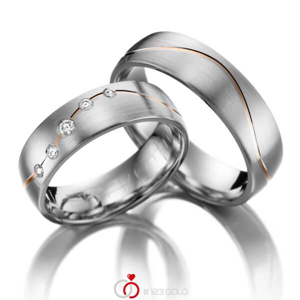 Paar bicolor Trauringe/Eheringe in Weissgold 585 Rotgold 585 mit zus. 0,1 ct. Brillant tw, si - NP-1034-4 Paar bicolor Trauringe/Eheringe in Weissgold 585 Rotgold 585 mit zus. 0,1 ct. Brillant tw, si - NP-1034-4
